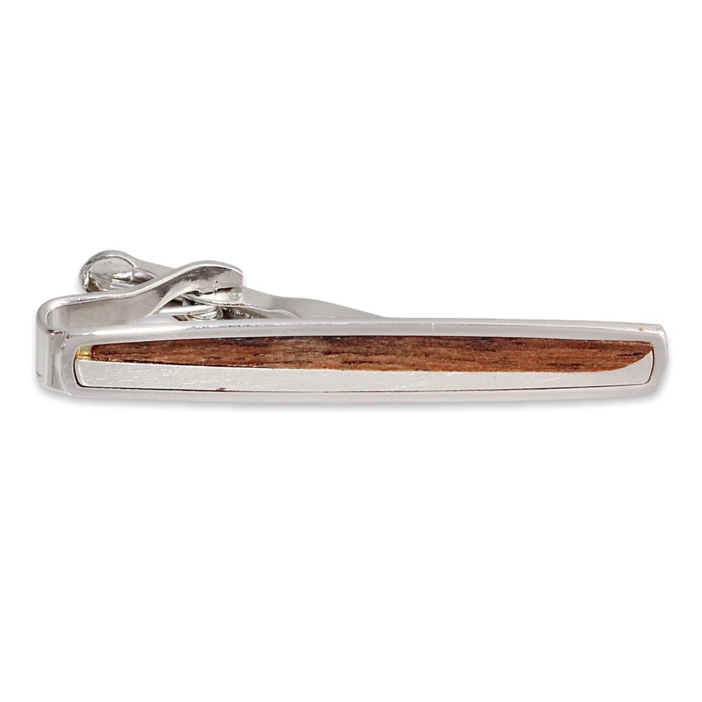 Vintage Pierre Cardin Tie Bar Clip Wood Grain Silver Tone Retro